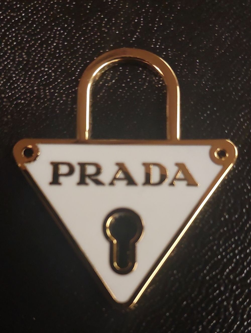Prada Gold-Tone and White Triangle Padlock Charm
